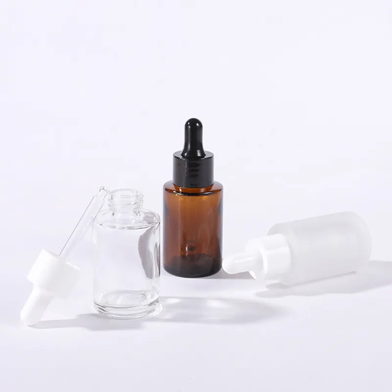 Amber and Frosted 30ml 50ml Flat Glass Dropper Bottle for Cosmetic Oils Glass Jar Glass Bottle