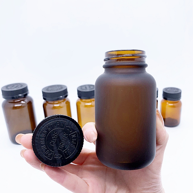 15ml 50ml 60ml  Empty Clear Amber Glass Pill Bottle Screw Cap Tablet Jars Food Supplement Capsules Container Custom Printed