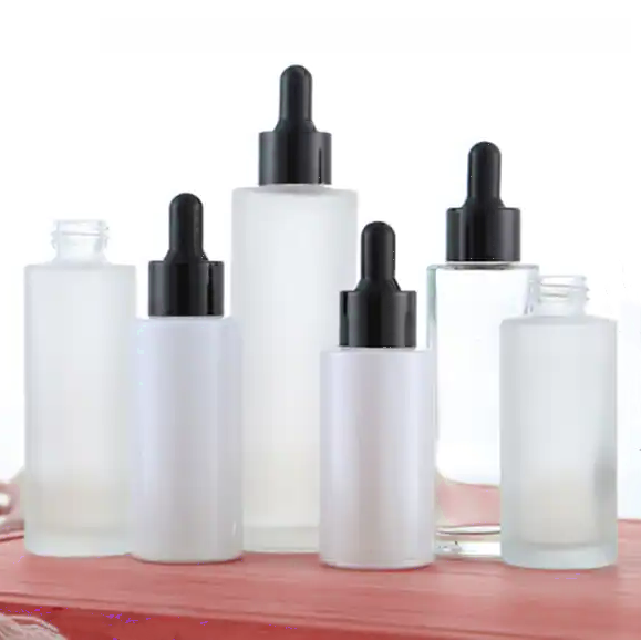 5ml 15ml 20ml 30ml 50ml 100ml Essential Oil Serum Flat Shoulder Frosted clear Glass Dropper Bottle With Pipette