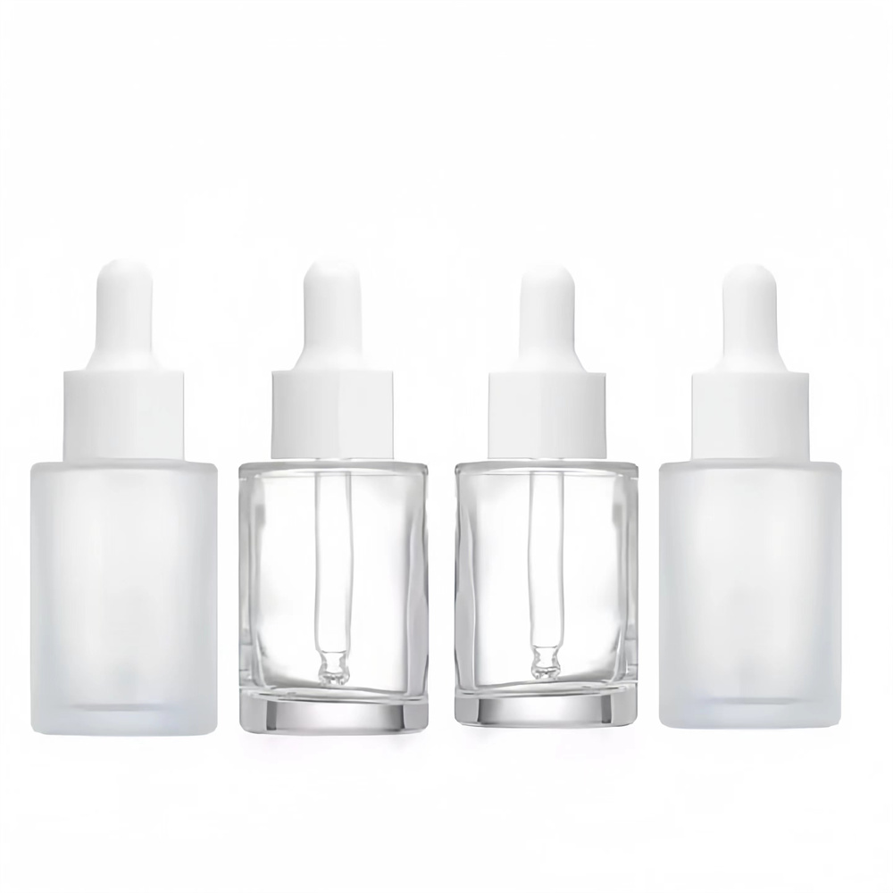 Free Sample 30ml Clear Frosted Amber Glass Flat Shoulder Serum Dropper Bottle Custom Logo Makeup Eye Drops 80ml Capacity Carton
