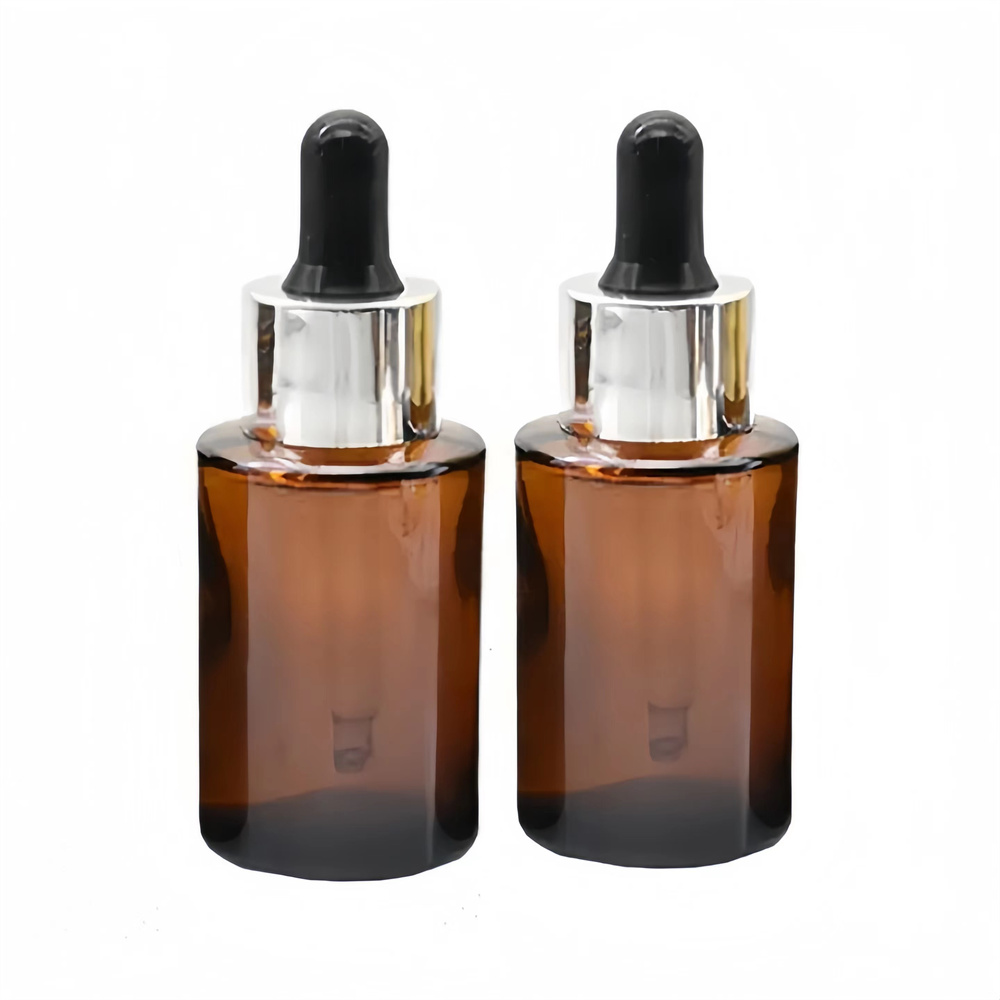 Amber 20ml 30ml/1oz 2oz 100ml Flat Shoulder Cylinder Glass Dropper Bottle for Serum Essential Oil With Black Dropper