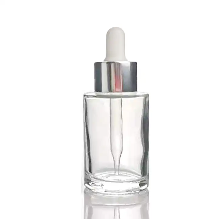 30ml Essential Oil Serum Flat Shoulder Frosted Transparent Amber Cosmetic Package Glass Dropper Bottle