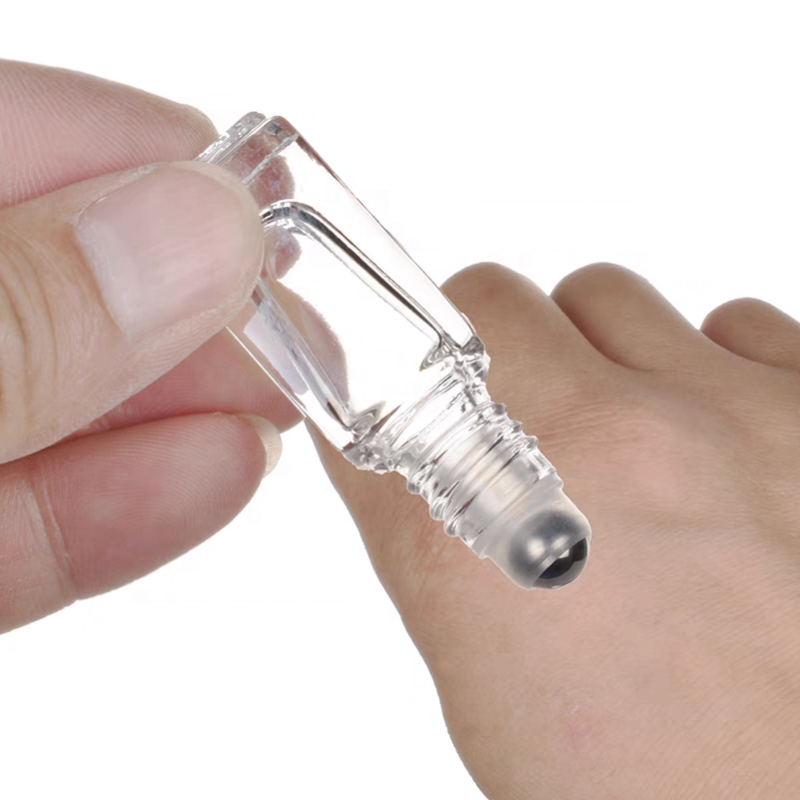 5ml 10ml 15ml 30ml Custom Empty Square Roller Ball Clear Small Perfume Essential Oil Glass Roll on Bottle