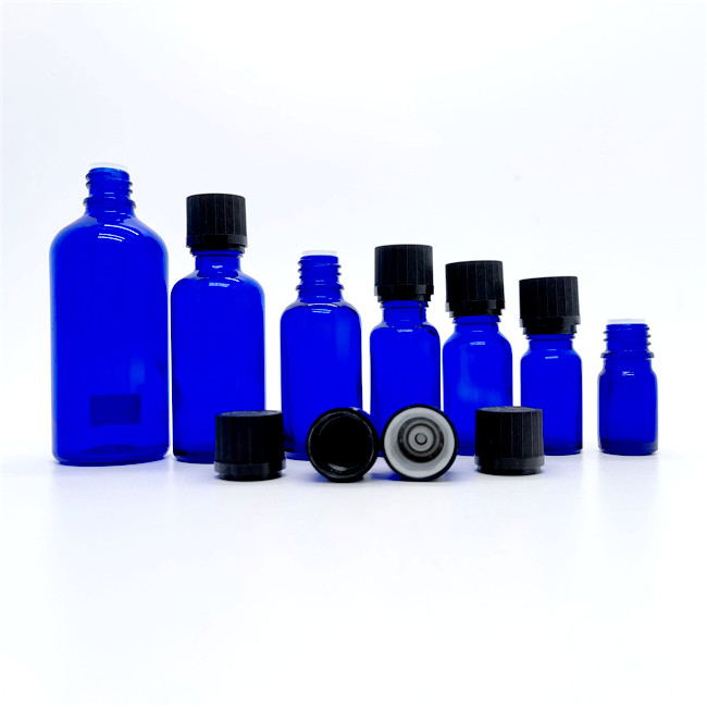 Essential Oil Bottles Perfume  Cosmetic Bottle 30 ml  1oz  Royal Blue Glass Medicine Bottle With  DIN 18 Closure Drip Cap Lids
