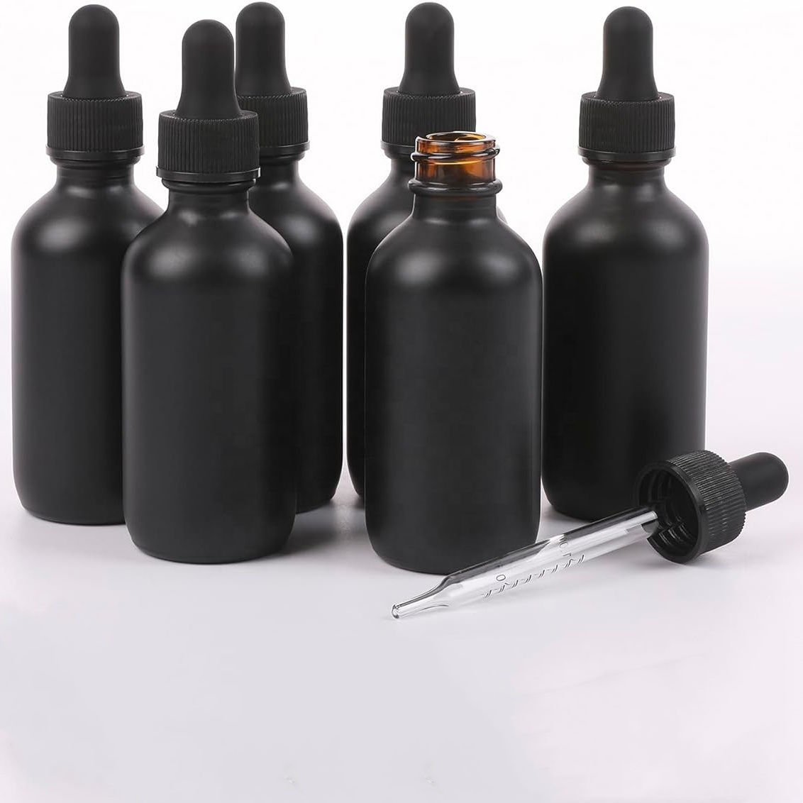 1/2oz 1oz 2oz 4oz 8oz 16oz Matte Frosted Black Glass Dropper Essential Oil Bottles With Paper Cardboard Boxes