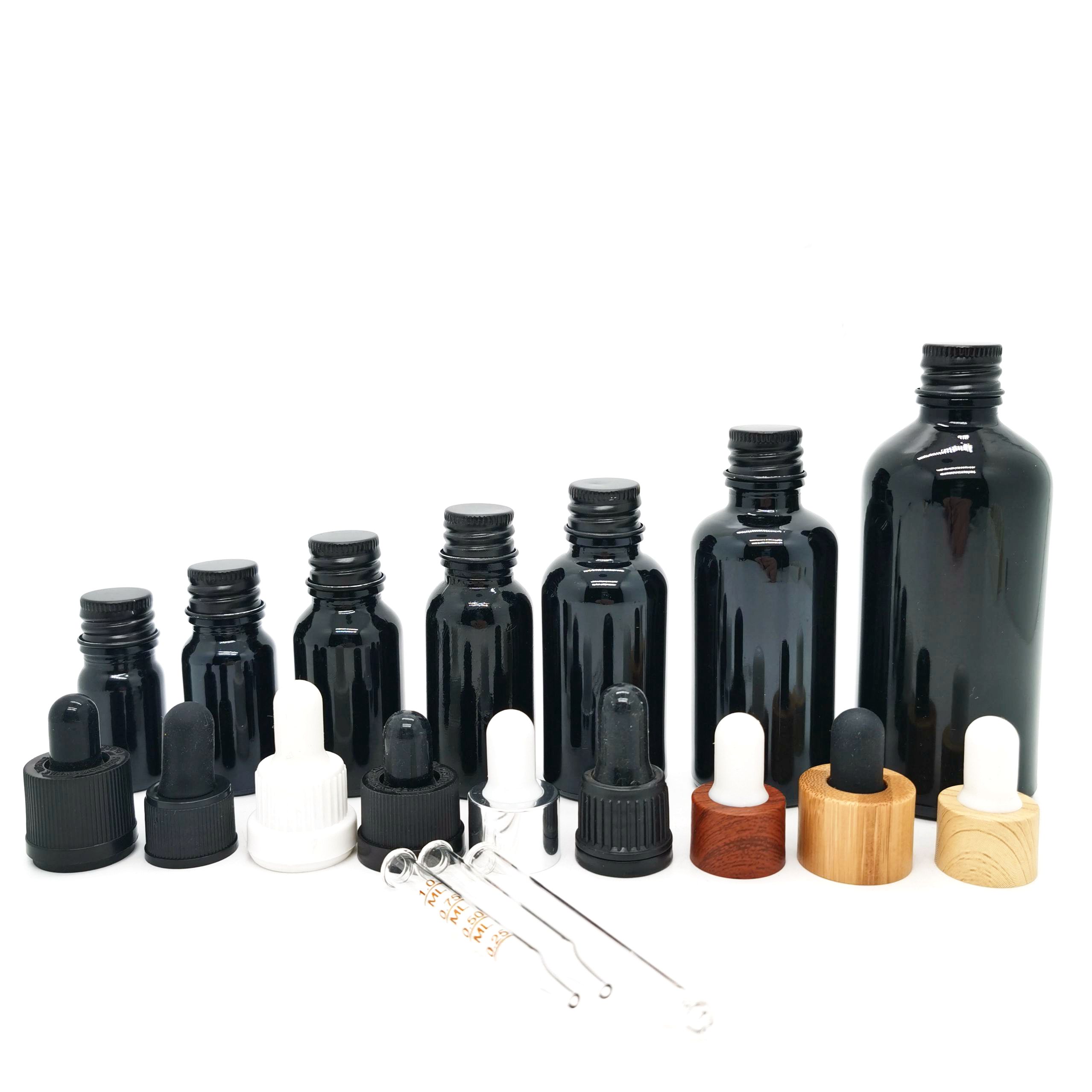 Wholesale Tempered Black Essential Oil Glass Dropper Bottle Empty 30ml Matte Black Glass Bottle With Dropper