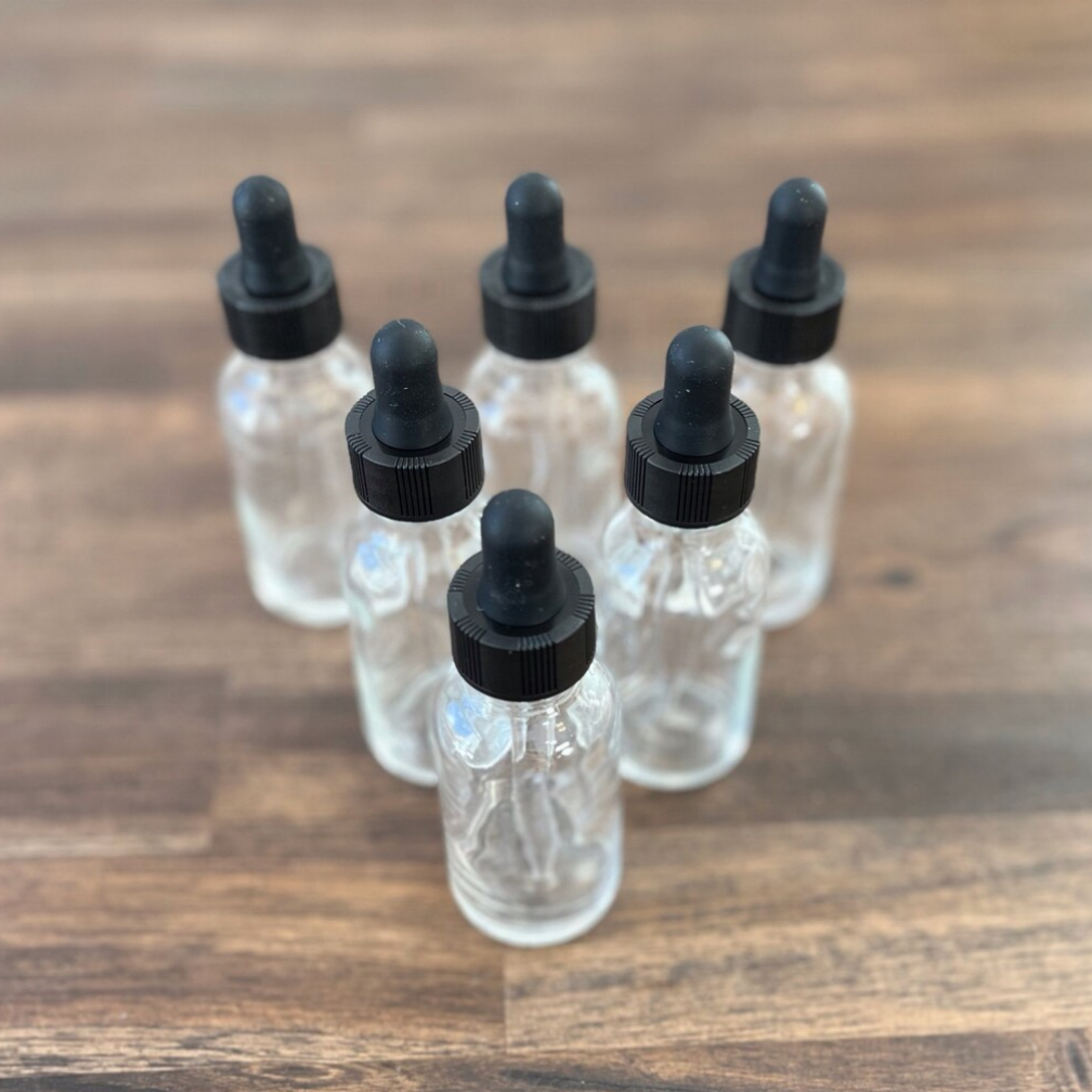 Wholesale 1oz 30ml boston Round clear Glass Essential Oil Dropper Bottle