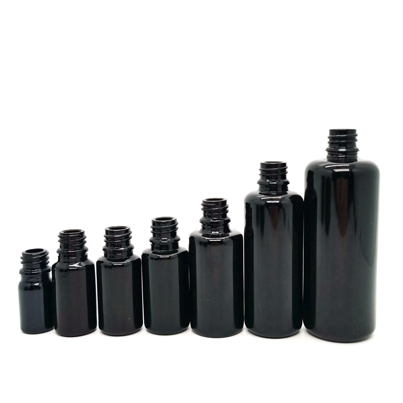 Wholesale Flat Shoulder 30ml 1oz UV Black Glass Dropper Bottles Oil Dropper Bottle for Cosmetic Skin Care