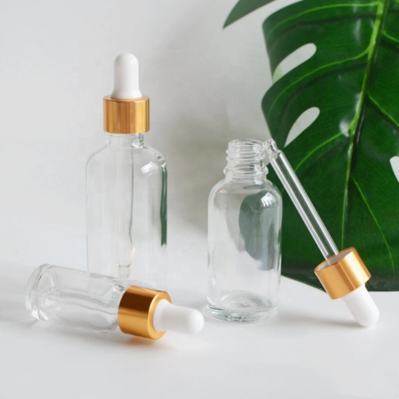 5ml-100ml Empty Clear Glass Essential Oil Dropper Bottles in Gold Cap, Aromatherapy Hair Oil Dropper, Cosmetics Wholesale