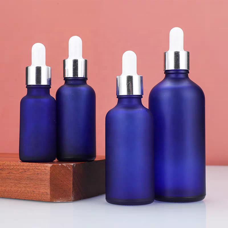 Wholesale Glass Dropper Bottle Matte Blue Essential Oil With Dropper 5ml 10ml 15ml 20ml 30ml 50ml 100ml Glass Bottle Packaging
