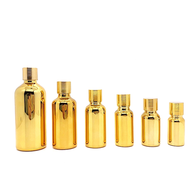 Electroplated Gold Essential Oil Bottle 20ml 30ml 50ml Small Gold Bottle Cosmetics Glass Bottle