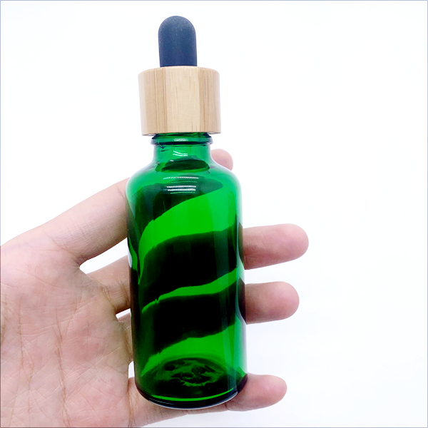 30ml Frosted Green Glass Dropper Bottle Bamboo Lid Top Empty Cosmetic Cuticle Hair Essential Oil 100ml Serums Screen Printing