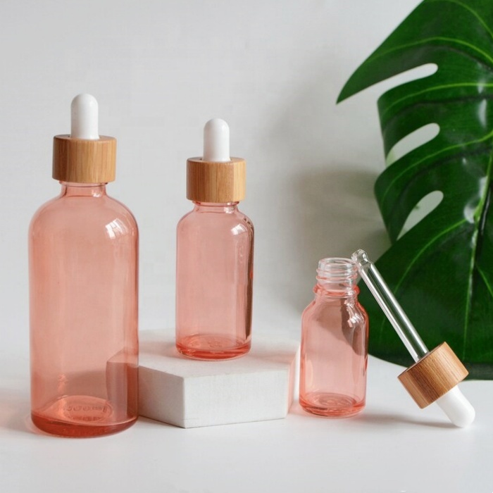 Matte White Frosted Glass Bamboo Bottles 15ml 20ml 30ml 50ml 100ml Matte Black Glass Essential Oil Bottles With Wood Dropper