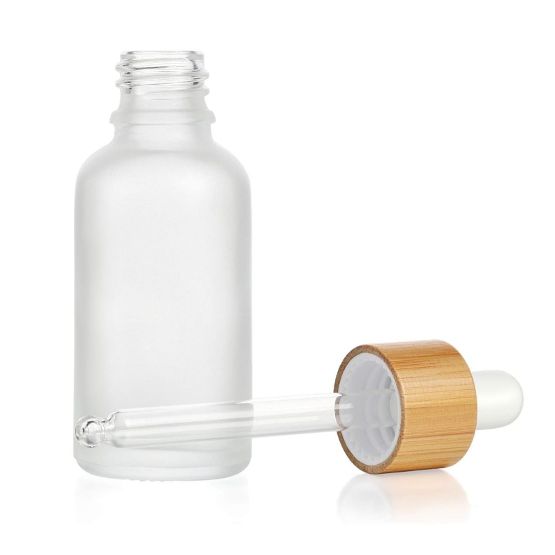 Luxury Skincare Packaging 5ml 10ml 15ml 20ml 30ml 50ml 100ml clear Frosted Essential Oil Bamboo Cap Glass Dropper Bottle