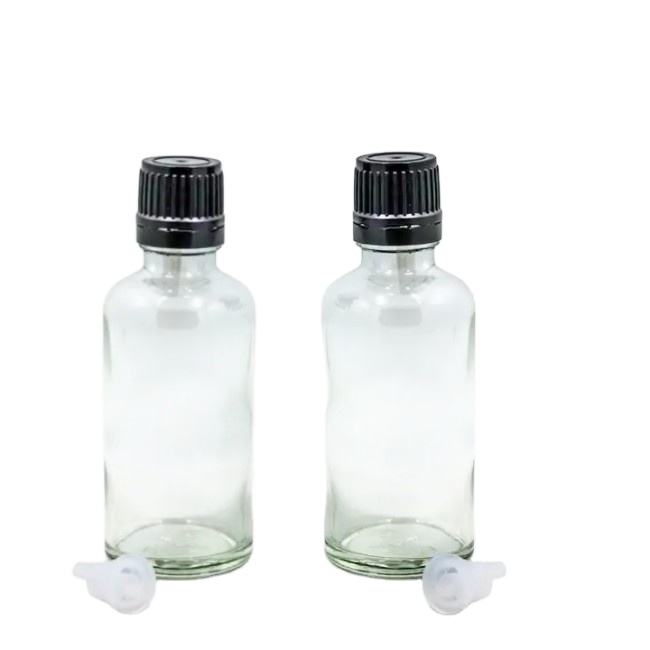 Empty Skin Care Clear Essential Oil Glass Dropper Bottle Custom Wholesale With Plastic Lid