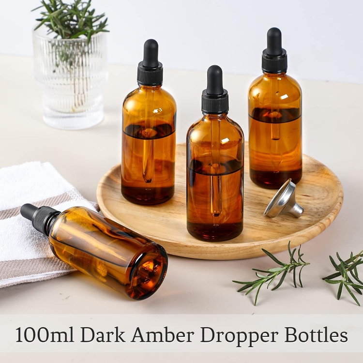 100ml Dark Amber Dropper Bottles With  Funnels 3.4oz Brown Glass Tincture Bottles With Eye Droppers for Essential Oils, Liquids
