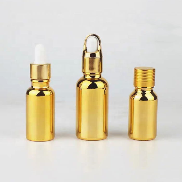 30ml 100ml 50ml Luxury Essential Oil Serum Gold Dropper Glass Bottle Electroplating