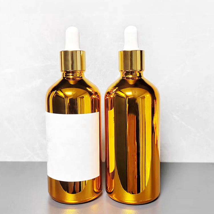 Electroplated Gold Essential Oil Bottle 5ml 10ml 20ml 30ml 50ml 100ml Small Gold Bottle Cosmetics Glass Dropper Bottle