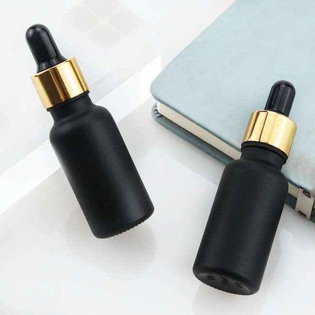 Matt Black Glass Bamboo Bottles 15ml 20ml 30ml 50ml 100ml Essential Oil Bottles Matte Black Wood Dropper Cosmetic Serum Use