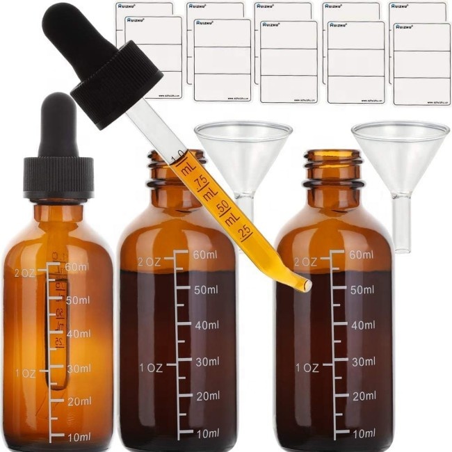 Custom Logo Glass Dropper Bottles With Scale Boston Round Design 10ml 20ml 30ml 50ml 100ml Sizes Polished Surface Carton Packing