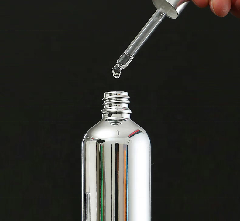 Luxury 5ml 10ml Electroplating Gold Silver Essential Oil Glass Bottle With Dropper Cap