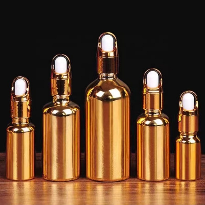 5-100ml Gold Shiny Essential Oil Bottle Packaging Gold Plating Electroplating Glass Dropper Serum Bottle Metallic Plating