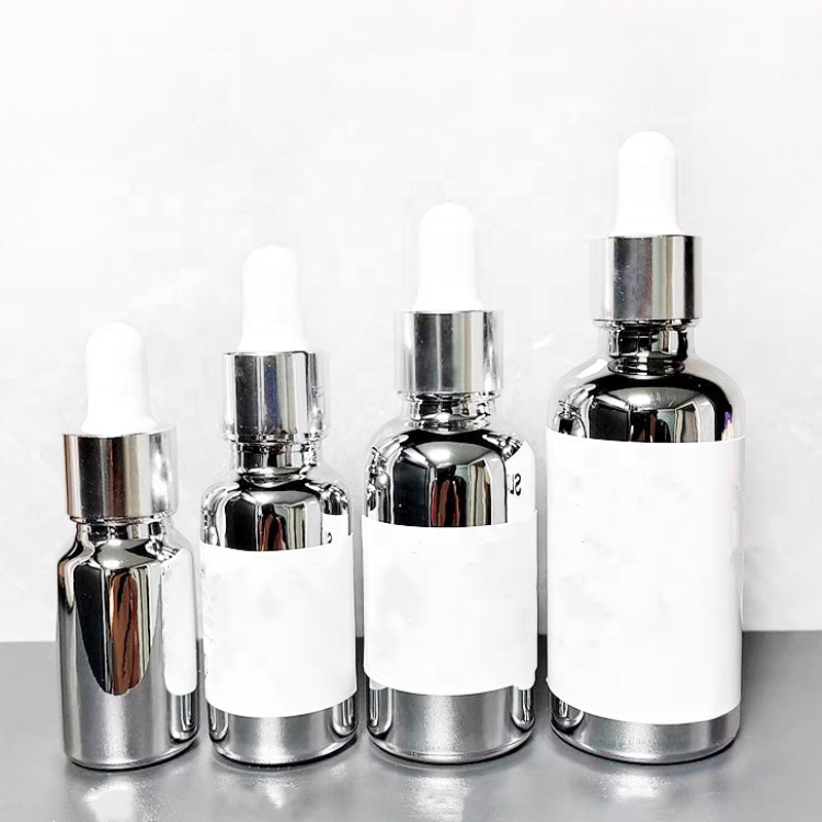 15ml 30ml Electroplate Bottle 0.5oz 1oz  Silver Glass Dropper Oil Dropper Bottle With Pipette