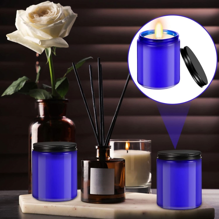 8 oz Blue Glass Jars With Black Metal Lids Round Empty Candle Making Jar Candle Jars Leakproof Canning Body Butter Containers