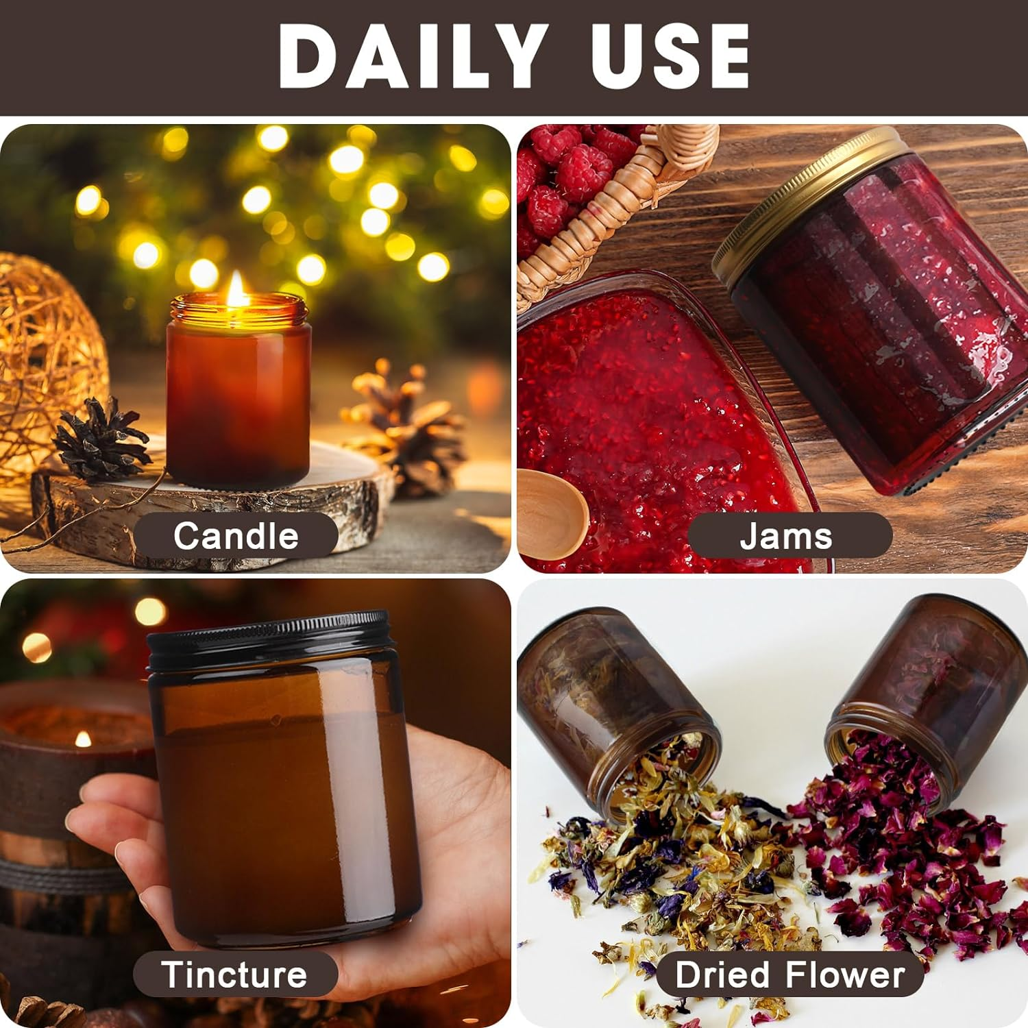 Wholesale 4oz 16oz Amber Glass Candle Jars Scented Candle Making Glass Jar Round Candle Containers With Lid
