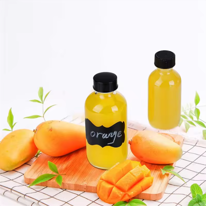 Small Mini 60ml 2oz Mini Liquid Ginger Oil Glass Juice Bottle Clear Empty Boston Round Shots Glass Bottles With Caps
