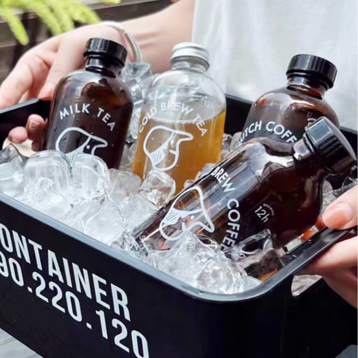 clear boston Round Beverage Juice Coffee Glass Bottle With Screw Cap Wholesale 250ml 500ml 32oz 1000ml