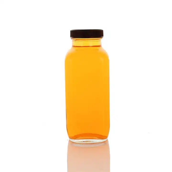 200ml 250ml 12oz 16oz Small Shot Glass Clear French Square Cold Pressed Juice Bottle With Plastisol Aluminum Screw Cap