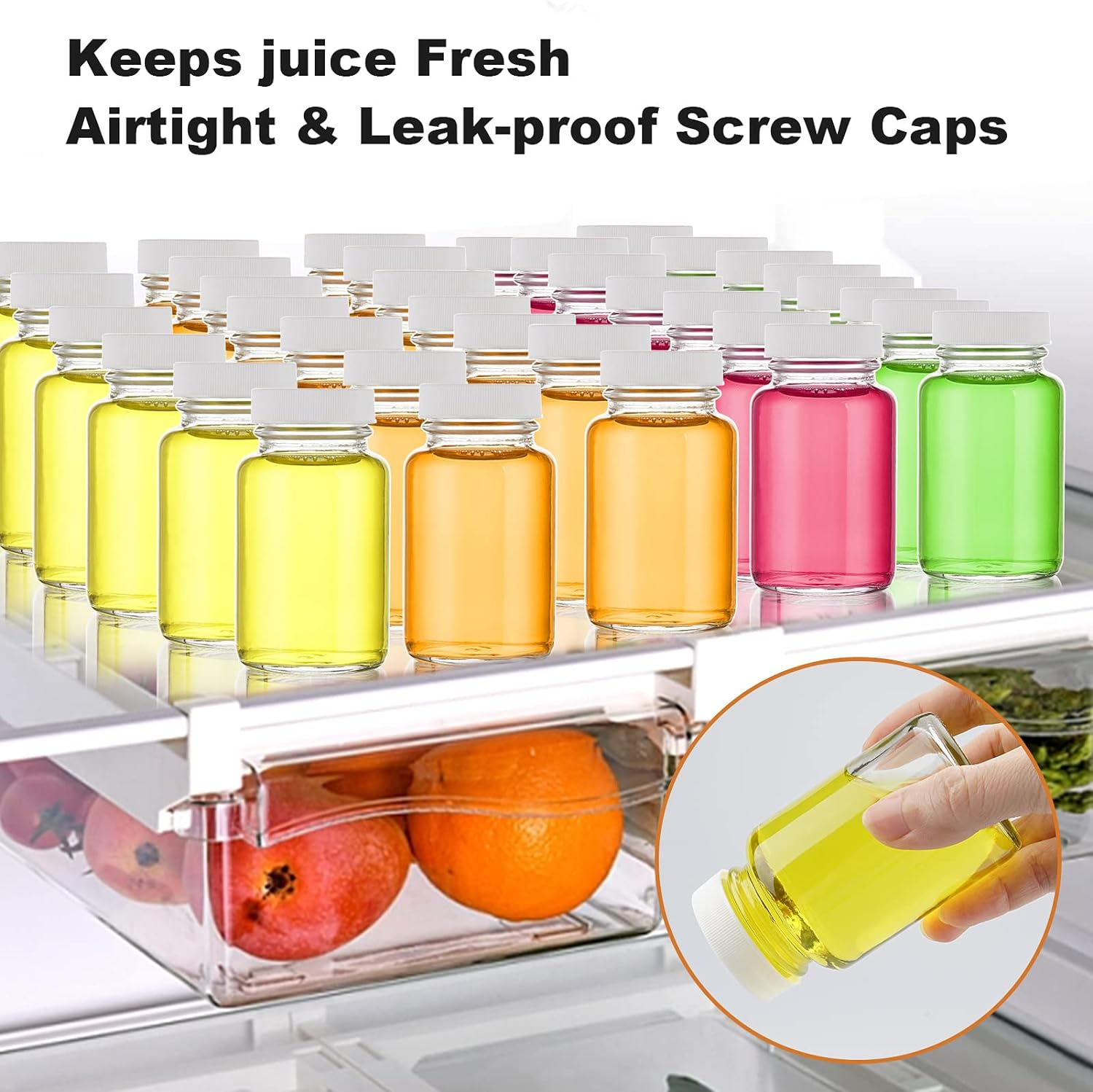 Small Glass Shots 2oz 60ml French Square Glass Juice Bottle With Plastic Screw Lid for Cold Pressed Juice Flavor Testing