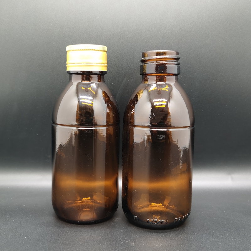 Wholesale Amber Brown 125ml Oral Liquid Sealed Glass Medicine Bottle With Gold Aluminium Lids