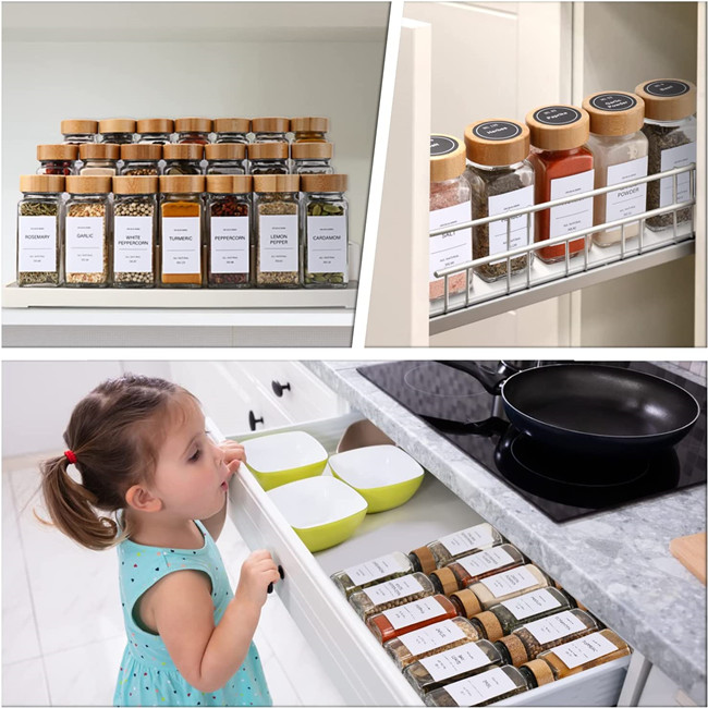 Hot Sell Packaging Small Glass Seasoning Container for Products Spices Storage Jar With Bamboo Lid Label Set