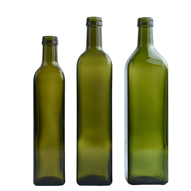 100ml 150ml 250ml 500ml 750ml 1000ml Clear Green Square Glass Olive Oil Bottle with Screw Cap