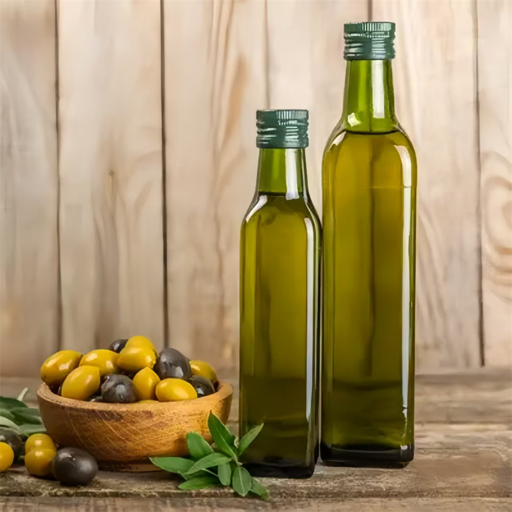 Hot Sale Refillable 250ml 500ml 750ml 1l Empty Square Army Green Olive Oil Glass Bottles for Kitchen
