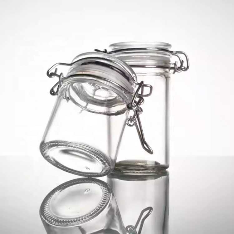 50ml 75ml Glass Deodorant Storage & Container Mini Clear Glass Cream Storage Jar With Clip Lid Stainless Steel Lock