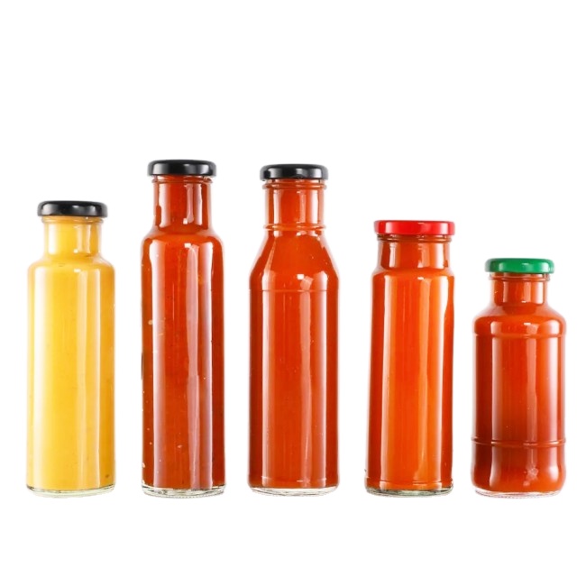 250ml 8oz 350ml 12oz clear Empty Chilli Tabasco Hot Sauce Bbq Oil Seasoning Glass Bottles of Food Packing With Lids