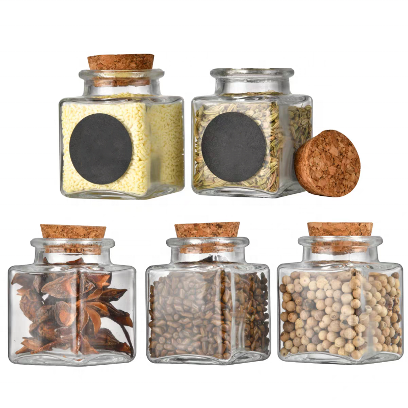 3.4oz Factory Wholesale Square Food Storage Jars Mini Glass Honey Jar Transparent with Cork Lid for Kitchen Food Container