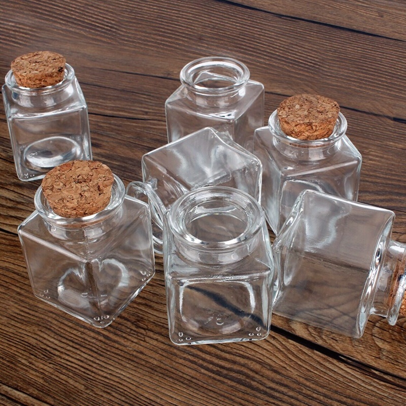Mini Square Glass Bottle With Corks Stopper Clear Square Empty Glass Bottles 50ml Gift Honey Food Grade Seal Jars Vials