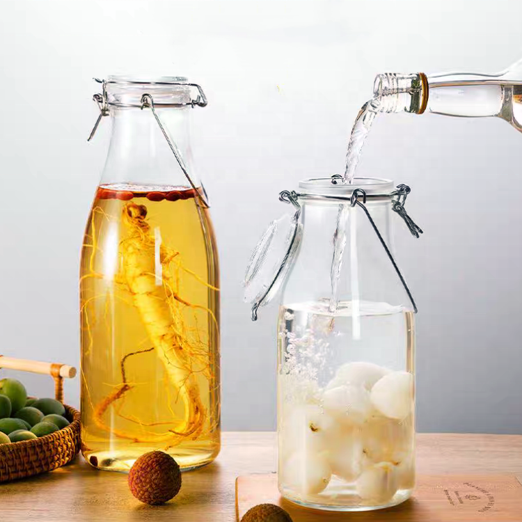 450ml 1000ml 1500ml 2000ml Food Grade Sealed Large Capacity Milk Juice Drink Glass Bottle With Airtight Swing Top