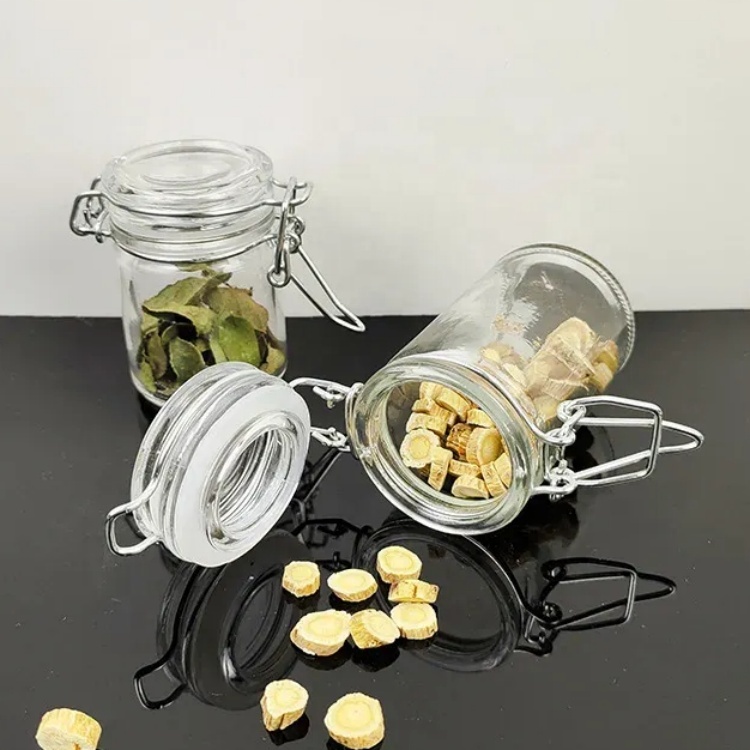 Round Glass Deodorant Container 50ml Air Seal  Glass Airtight Kilner Jar With Metal Lock