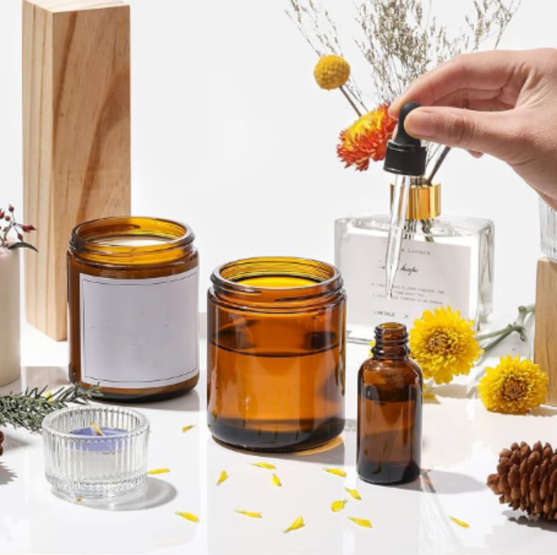 16 Oz Glass Jars With Lids for Candles Amber Cylinder Screw Top Glass Candle Holder With Metal Lid