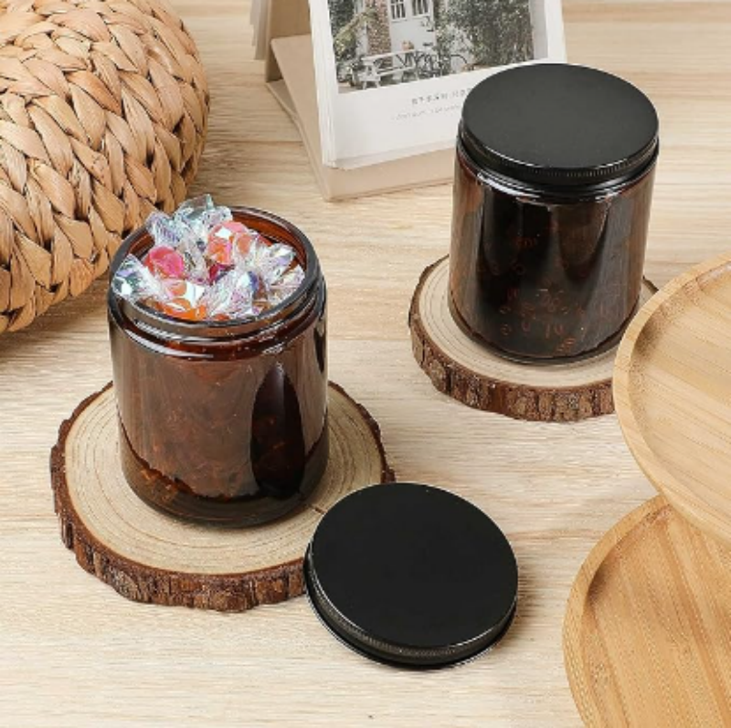 8 oz Amber Round Glass Candle Jars 4oz & 8oz Screw Lid Metal Cap Brown & Empty Jar lower  price