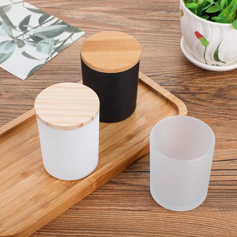 Wholesale  8oz 10oz 12oz 16oz Round Bottom Aura Luxury Matte Black White Glass Candle Jars With Cork Lids for Home Decoration