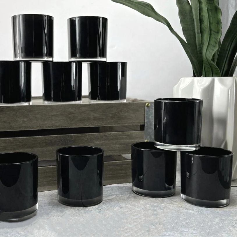 Wholesale 10 oz Empty Candle Container Luxury Glass Candle Jar Paint Inside Black White Color Candle Vessels