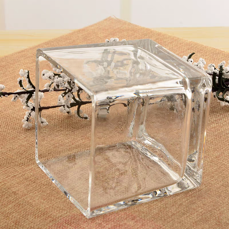 Wholesale Square Glass Candle Vessel Holder Decorated Modern Eco Friendly Straight Sided Scented Clear Square Candles Jars