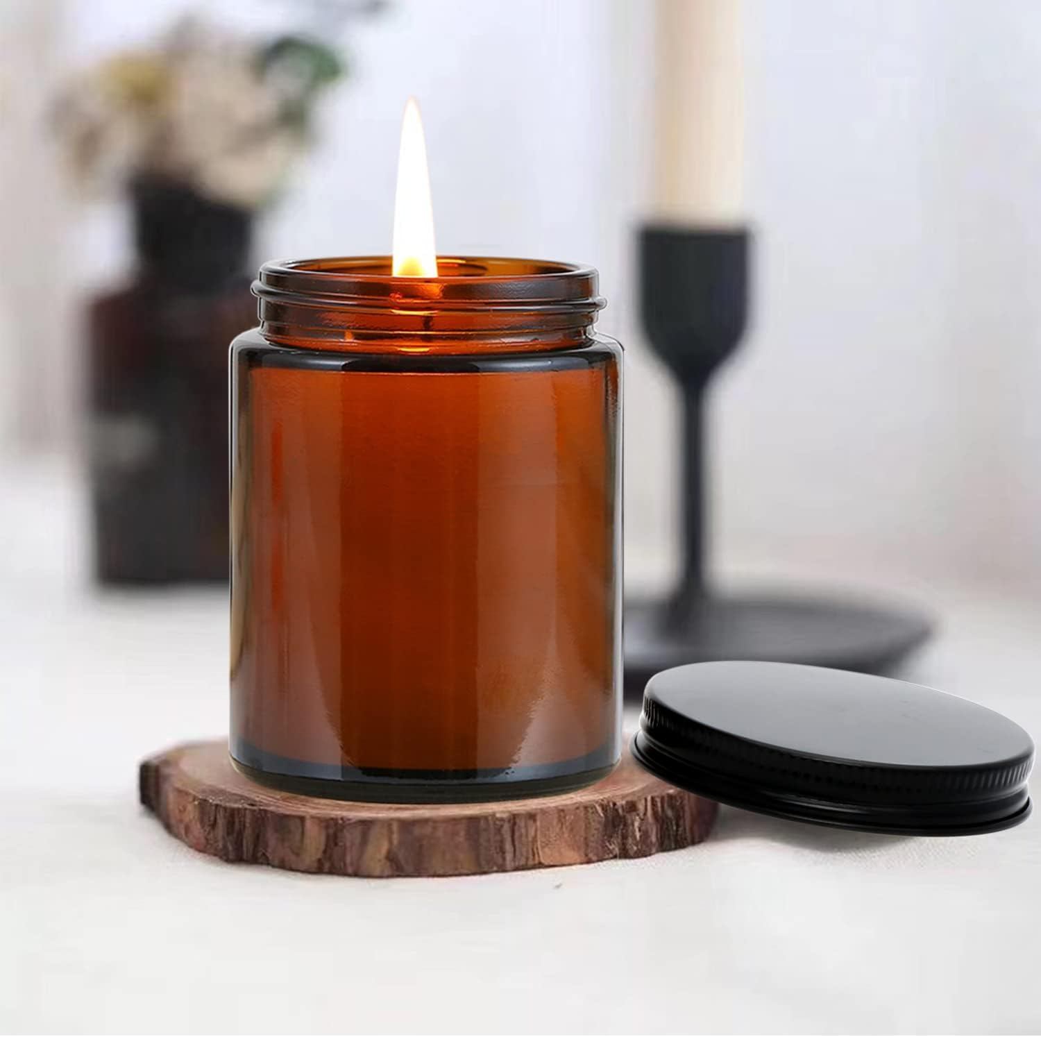 250g 4oz 8oz 16oz Amber Clear Luxury Empty Straight Sided Glass Candle Jar With Aluminum Metal Lids
