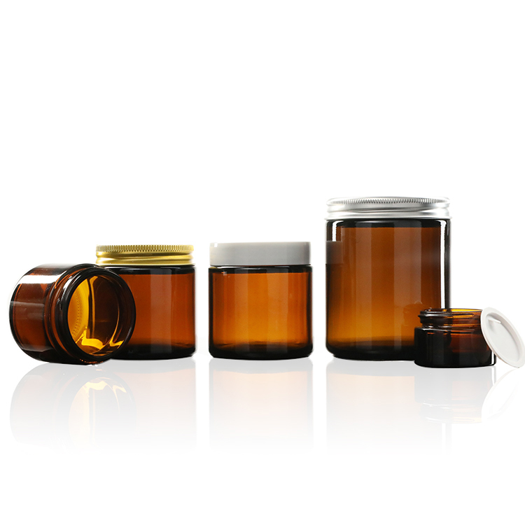 Empty 50ml 100ml 250ml 500ml Clear Amber Glass Candle Jar With Black Gold Aluminum Metal Lids Empty Jars for Candles